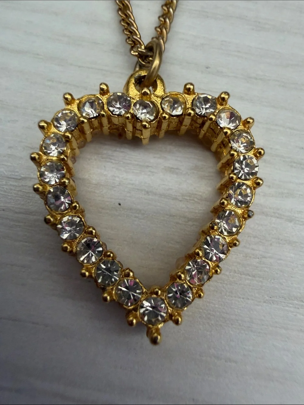Gold Heart Crystal Pendant Necklace - Sparkling Open Heart for Women